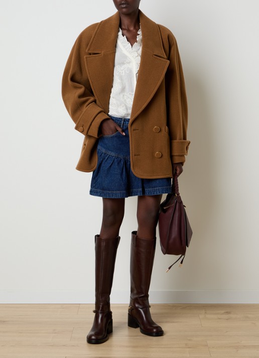 Chloé Double-breasted mantel van scheerwol met steekzakken - voorkant 5 camel