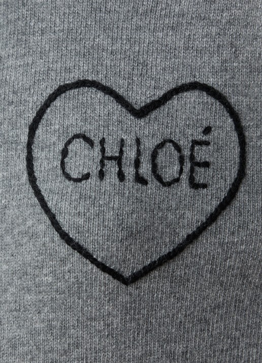 Chloé Fijngebreid vest in kasjmierblend met logoborduring - detail 4 middengrijs