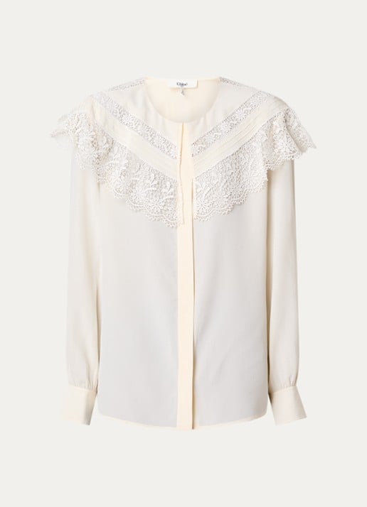 Chloé Gathered top van zijde met broderie - voorkant gebroken wit
