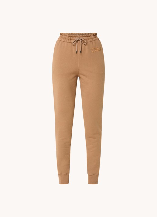 Chloé High waist tapered fit joggingbroek met logo - voorkant 2 camel