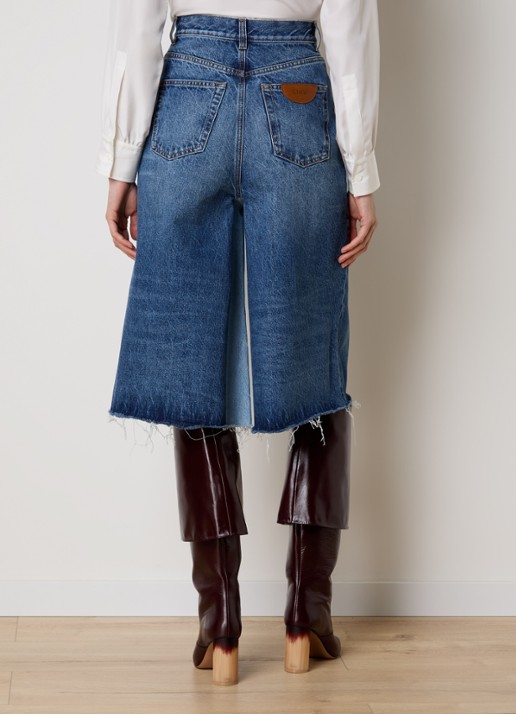 Chloé High waist wide fit culotte van denim met medium wassing - achterkant 3 indigo