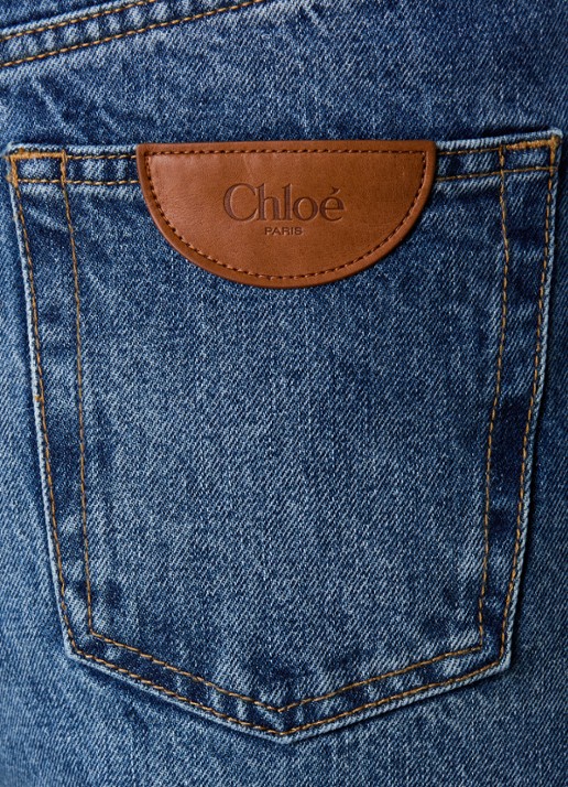 Chloé High waist wide fit culotte van denim met medium wassing - detail 5 indigo