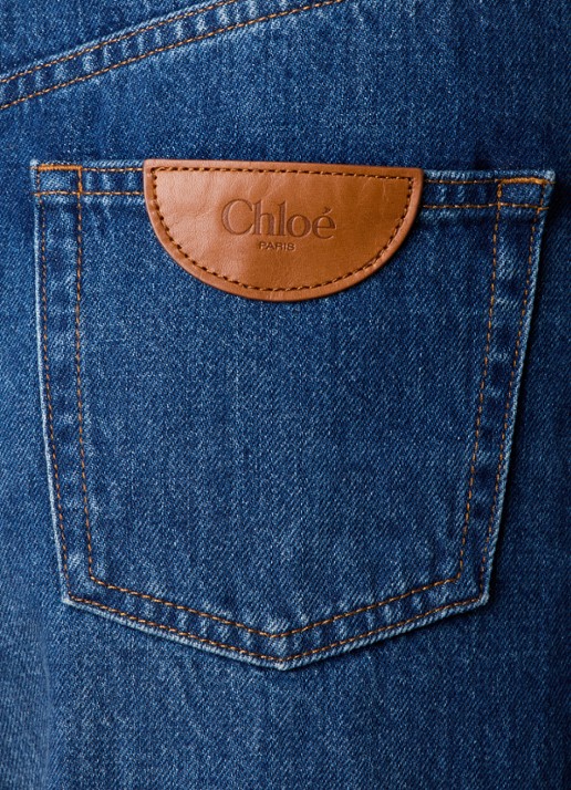 Chloé High waist wide leg jeans met medium wassing - detail 3 indigo