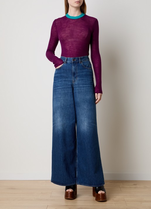 Chloé High waist wide leg jeans met medium wassing - voorkant 5 indigo