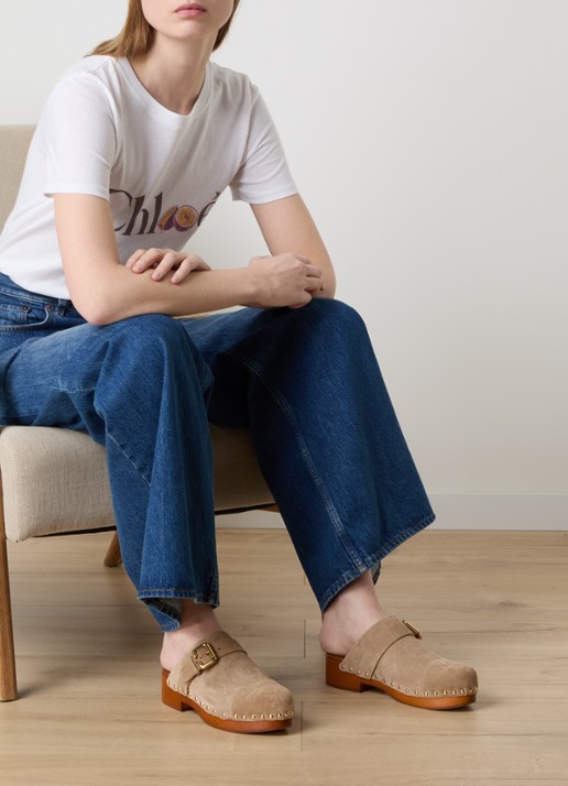 Chloé Jeannette muiltje van suède met gespdetail - voorkant 7 zand