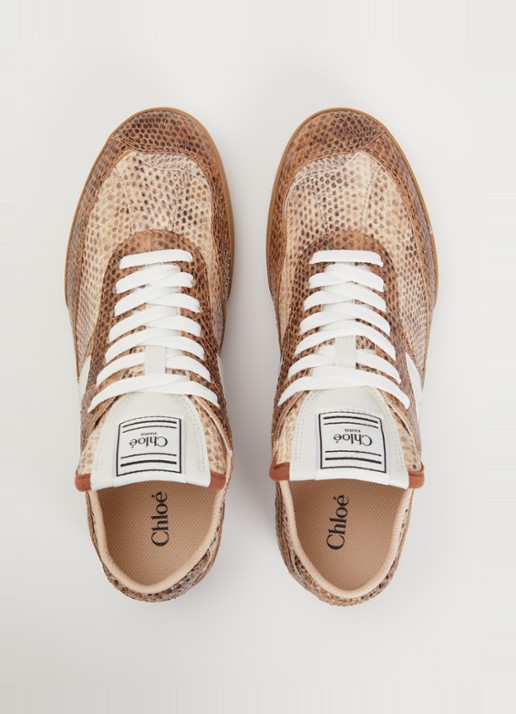 Chloé Kick sneaker van leer met slangenprint - detail 3 bruin