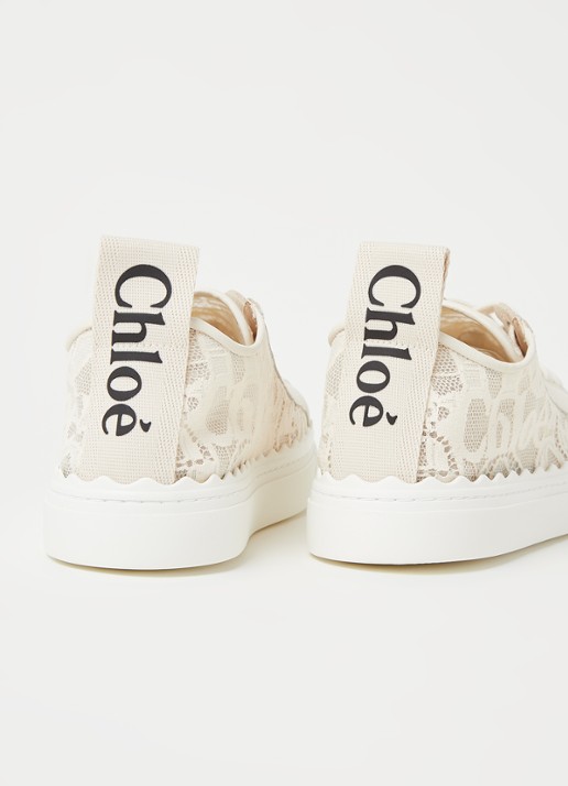 Chloé Lauren sneaker van kant met kalfsleren details - detail 2 creme