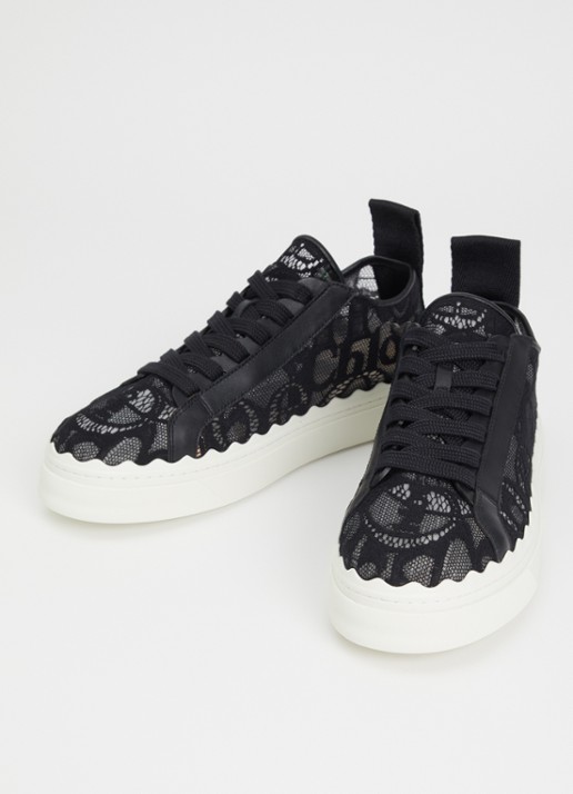 Chloé Lauren sneaker van kant met kalfsleren details - detail zwart