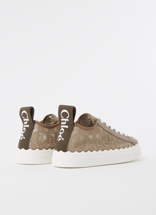 Chloé Lauren sneaker van kant met kalfsleren details - detail 2 zand