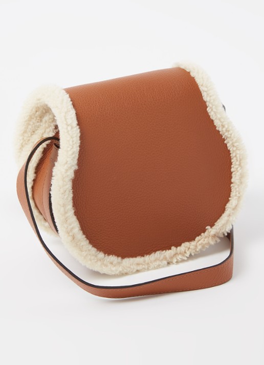 Chloé Marcie Mini crossbodytas van kalfsleer met schapenvacht - achterkant 6 cognac
