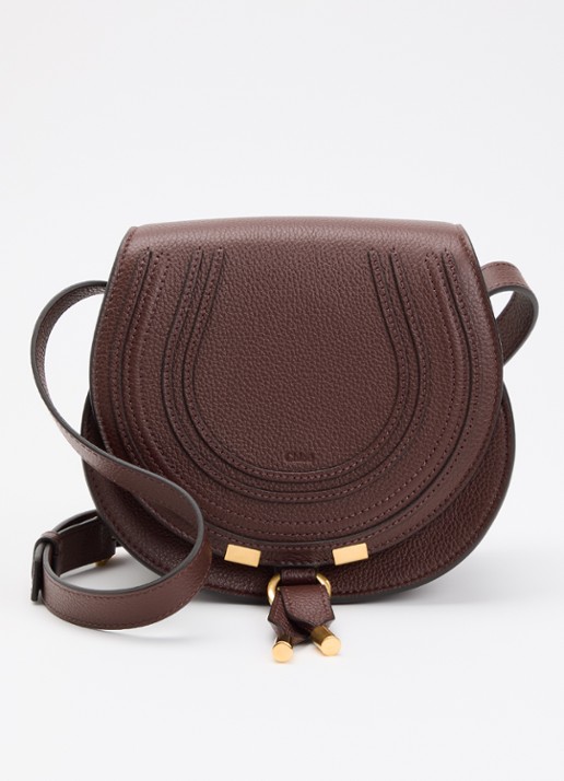 Chloé Marcie Small crossbodytas van kalfsleer - voorkant kastanjebruin