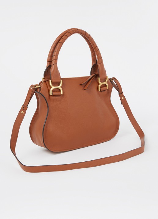 Chloé Marcie Small handtas van kalfsleer - achterkant cognac