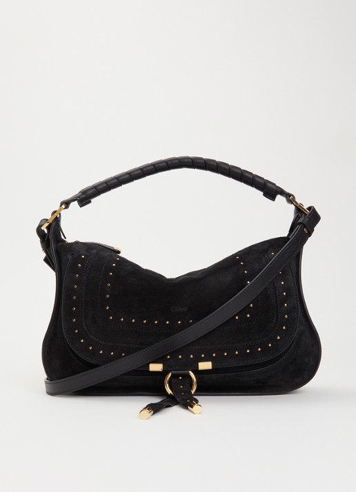 Chloé Marcie Small handtas van suède met studs  - voorkant 5 zwart