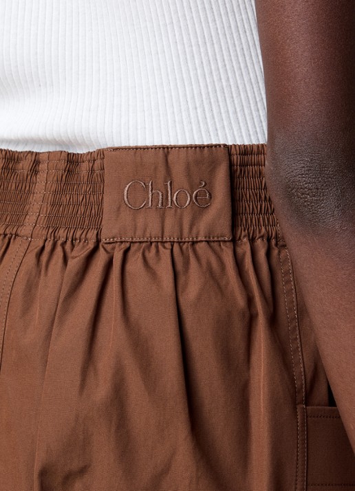 Chloé Midi rok met strikceintuur en opgestikte zakken - detail 3 cognac