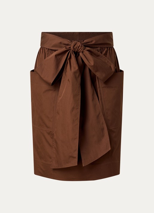 Chloé Midi rok met strikceintuur en opgestikte zakken - voorkant 4 cognac