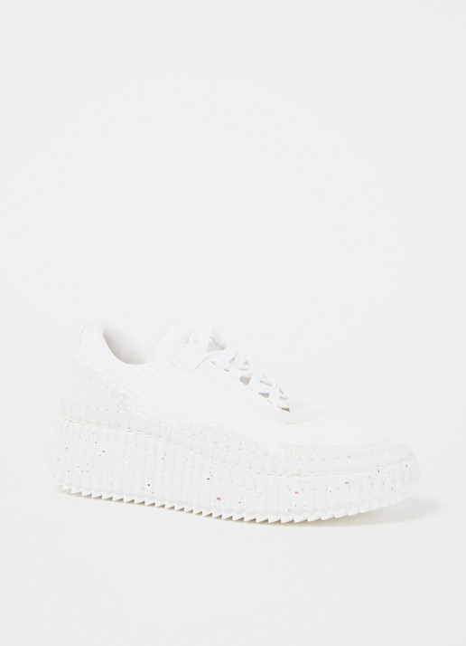 Chloé Nama sneaker met gebreid bovenwerk en suède details - voorkant 6 wit