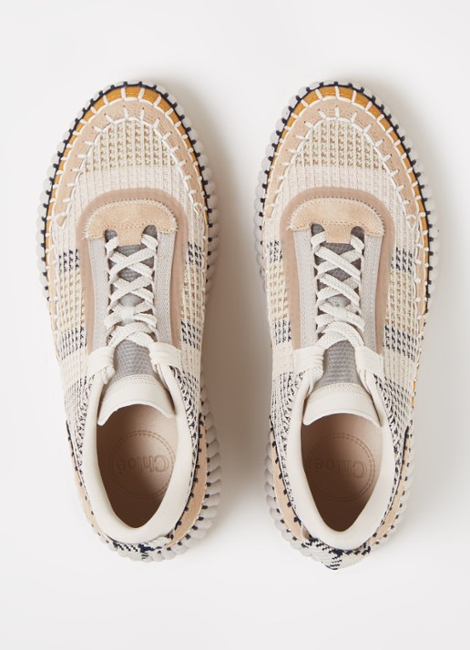 Chloé Nama sneaker met gebreid bovenwerk en suède details - detail 5 beige