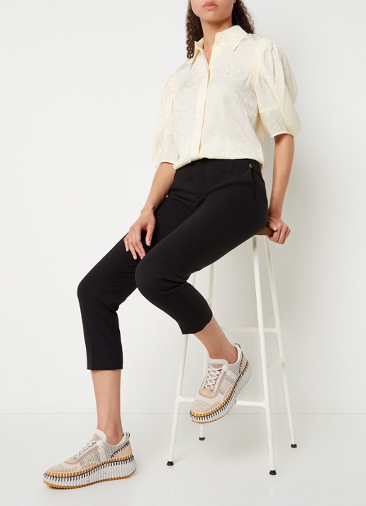 Chloé Nama sneaker met gebreid bovenwerk en suède details - voorkant 2 beige