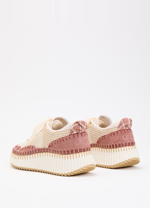 Chloé Nama sneaker met gebreid bovenwerk en suède details - achterkant beige