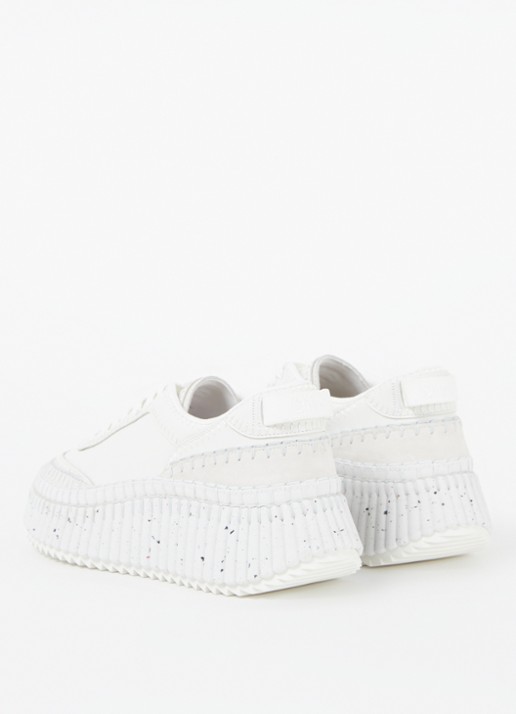 Chloé Nama sneaker van leer met suède details - achterkant 7 wit