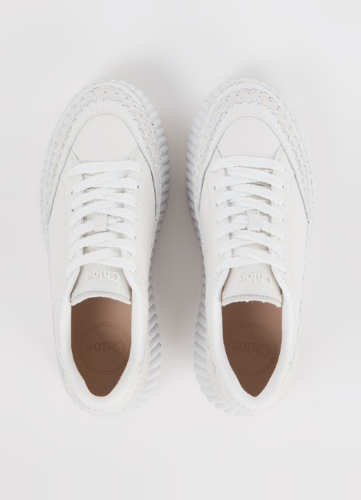 Chloé Nama sneaker van leer met suède details - detail 2 wit