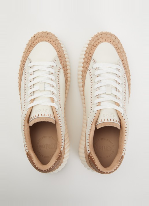 Chloé Nama Wedge sneaker van leer met details van suède - detail 4 creme