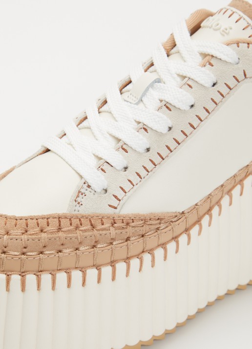 Chloé Nama Wedge sneaker van leer met details van suède - detail 6 creme