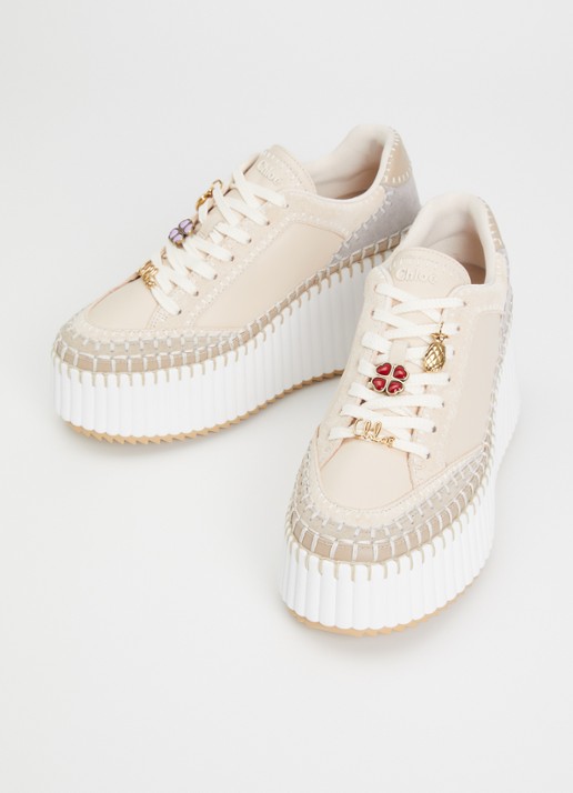 Chloé Nama Wedge sneaker van leer met details van suède - detail 3 creme