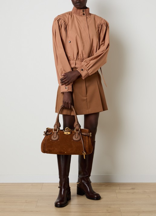 Chloé Paddington schoudertas van kalfssuède en kalfsleren details - voorkant 7 cognac