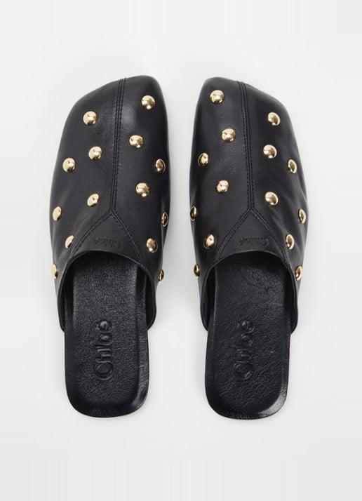 Chloé Rita muiltje van leer met studs - detail 5 zwart