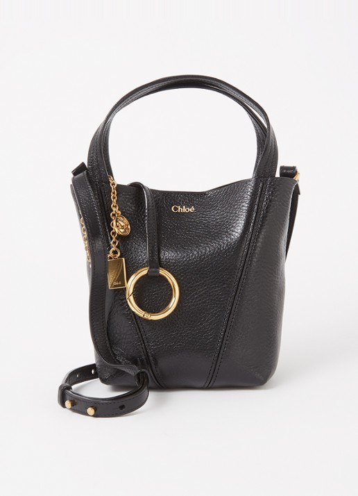 Chloé Spin crossbodytas van kalfsleer met afneembare schouderriem - voorkant zwart