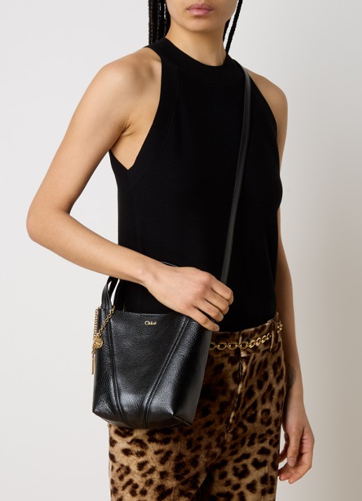 Chloé Spin crossbodytas van kalfsleer met afneembare schouderriem - voorkant 3 zwart