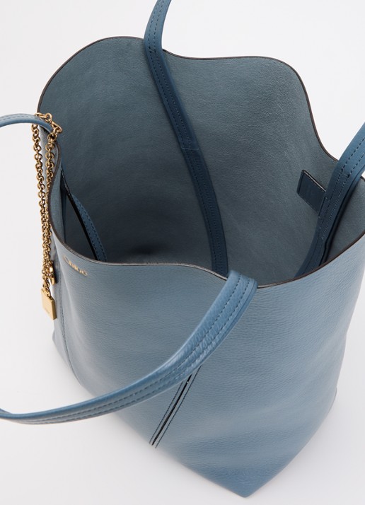 Chloé Spin Medium shopper van leer met tasbedel - detail 3 staalblauw