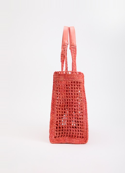 Chloé Summer Banana shopper van raffia met leren details - detail 3 koraalroze
