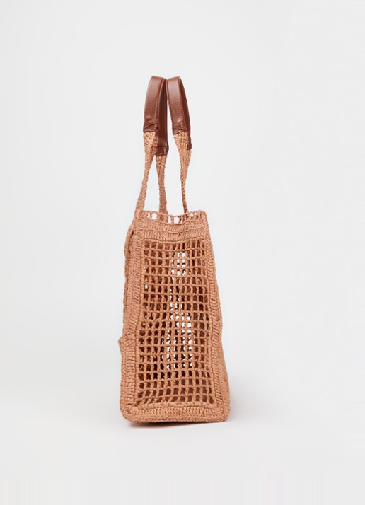 Chloé Summer Banana shopper van raffia met leren details - detail 3 camel