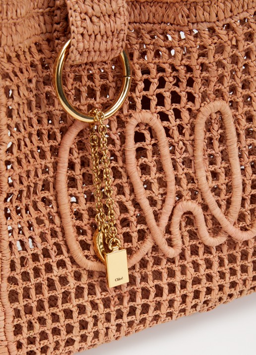 Chloé Summer Banana shopper van raffia met leren details - detail 4 camel