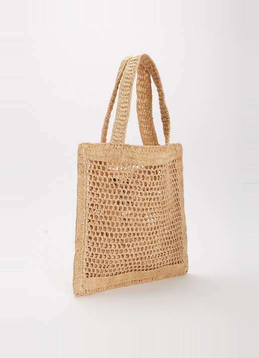 Chloé Summer Banana shopper van raffia - achterkant beige