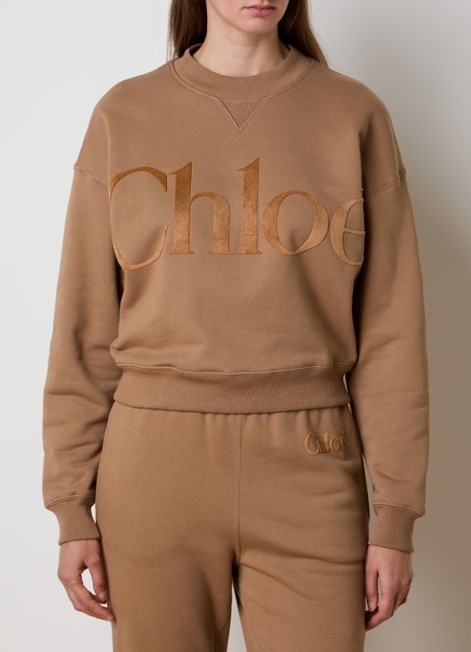 Chloé Sweater met flock logoprint - detail 3 camel