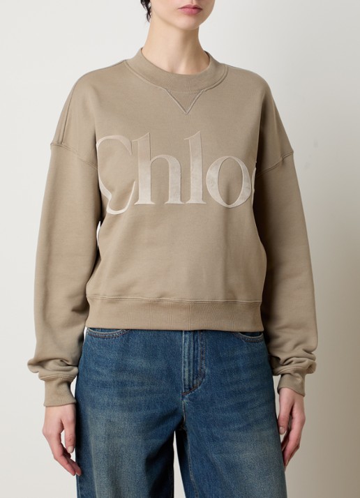 Chloé Sweater met flock logoprint - detail zand