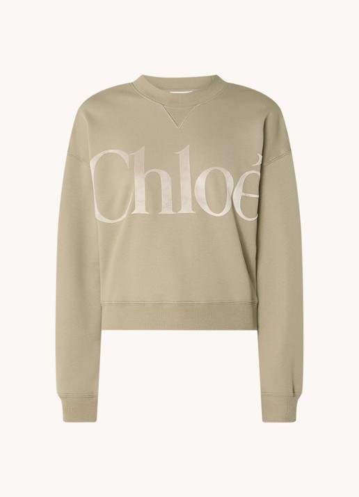 Chloé Sweater met flock logoprint - voorkant 3 zand