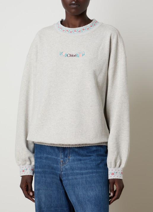 Chloé Sweater met logoborduring en ingebreid patroon - detail grijs