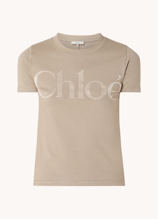 Chloé T-shirt met flock logoprint - voorkant zand