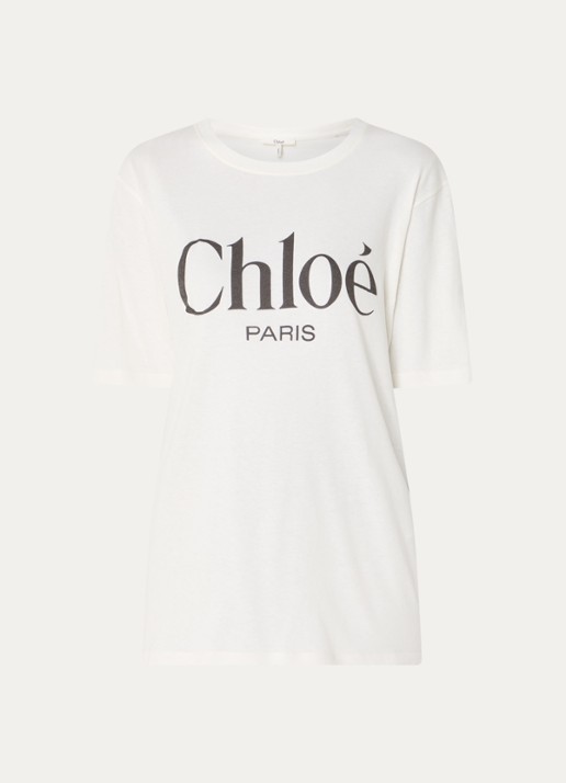 Chloé T-shirt met logoprint - voorkant gebroken wit