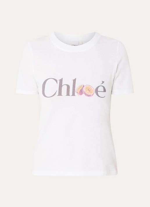 Chloé T-shirt met logoprint - voorkant 2 wit