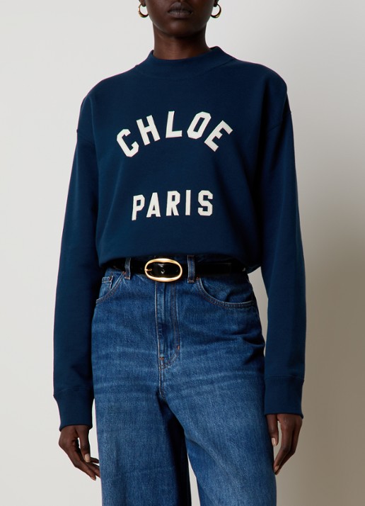 Chloé Tanktop met ribstructuur en logoborduring - detail donkerblauw