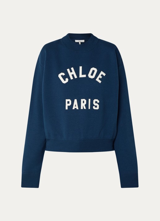 Chloé Tanktop met ribstructuur en logoborduring - voorkant 3 donkerblauw