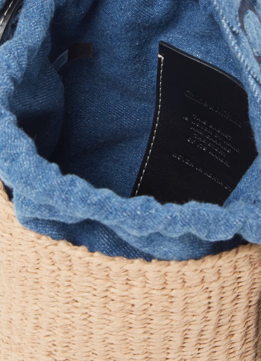 Chloé Woody bucket handtas van raffia met denim details  - detail 2 camel