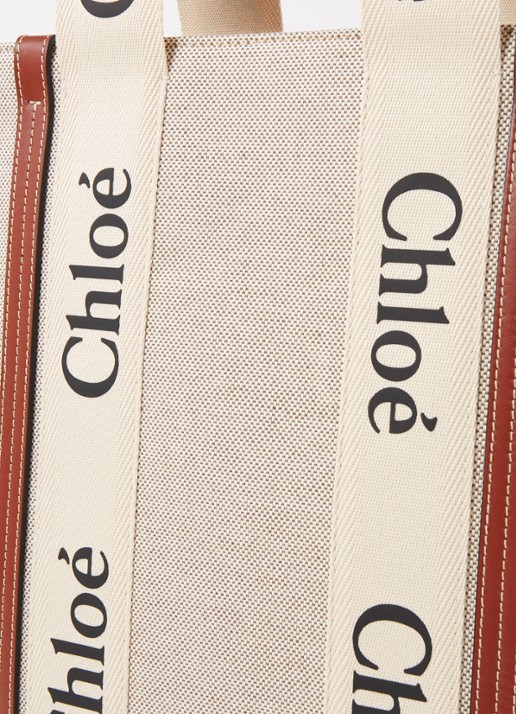 Chloé Woody Large shopper van canvas met kalfsleren details - detail 5 beige