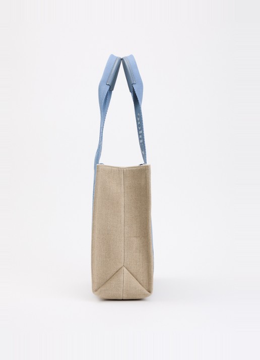 Chloé Woody Medium shopper van canvas met kalfsleren details - detail 3 staalblauw