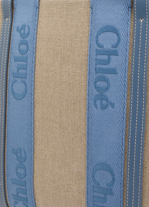 Chloé Woody Medium shopper van canvas met kalfsleren details - detail 4 staalblauw